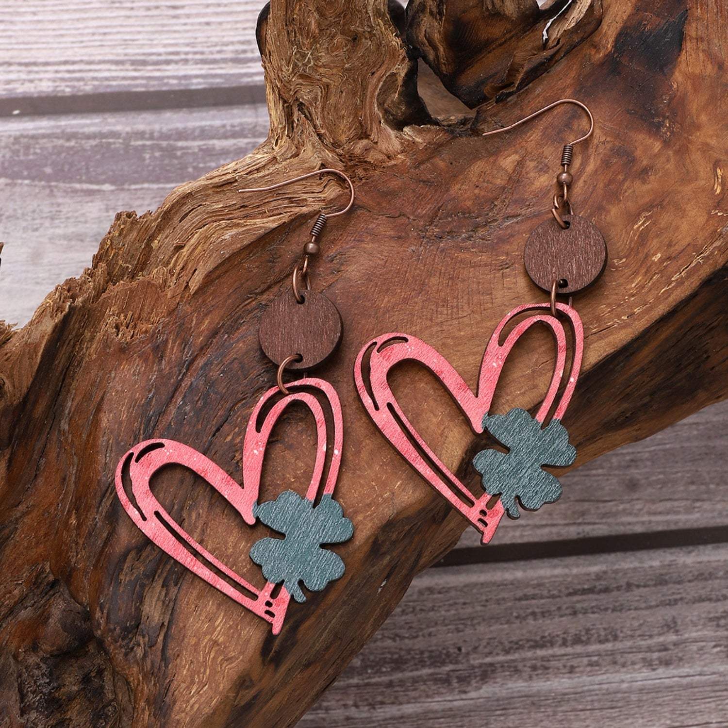 Wood Cutout Heart Dangle Earrings Strawberry One Size Earrings - Tophatter Daily Deals