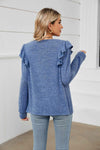 Square Neck Ruffle Shoulder Long Sleeve T-Shirt Women's T-Shirts - Tophatter Daily Deals