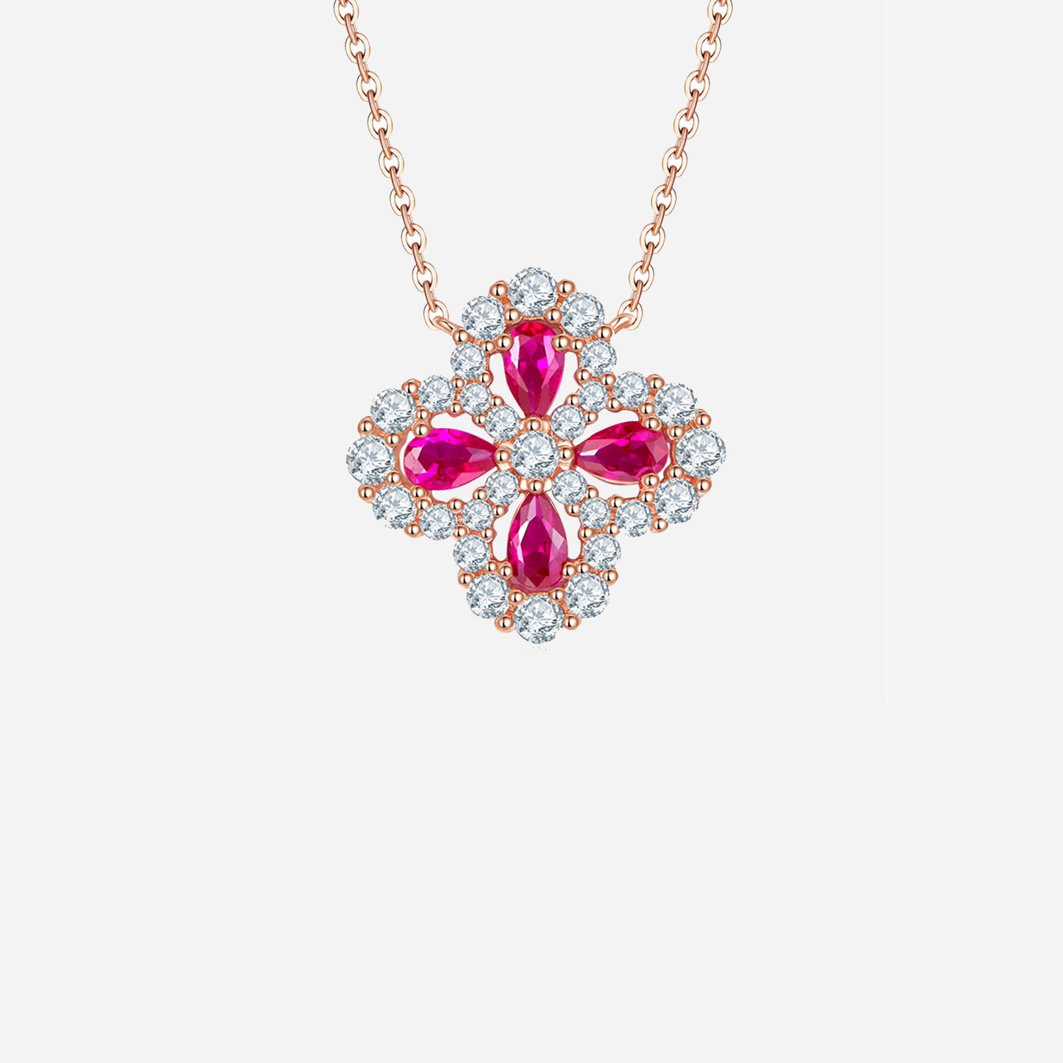 Lab-Grown Ruby 925 Sterling Silver Flower Shape Necklace Deep Rose One Size Necklaces - Tophatter Daily Deals