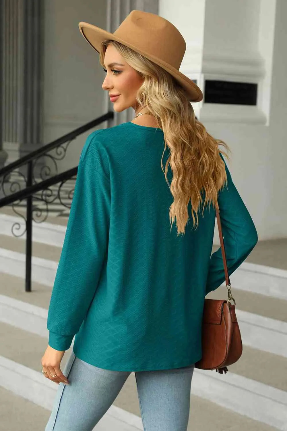 V-Neck Long Sleeve Blouse Blouses - Tophatter Daily Deals