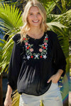 Embroidered Round Neck Ruffled Blouse - Tophatter Deals