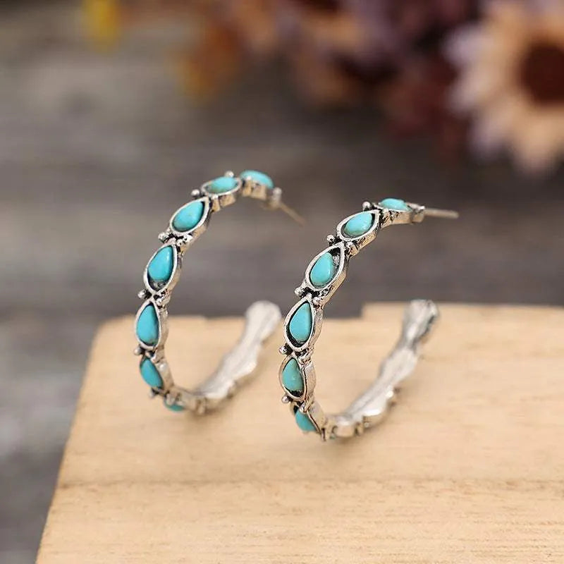 Artificial Turquoise Silver-Plated Hoop Earrings Earrings - Tophatter Daily Deals