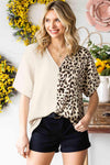 Leopard Color Block V-Neck Blouse Blouses - Tophatter Daily Deals