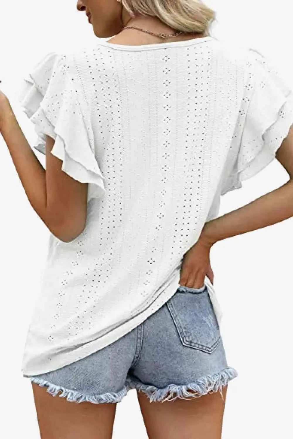 Round Neck Layered Flutter Sleeve Blouse Blouses - Tophatter Daily Deals