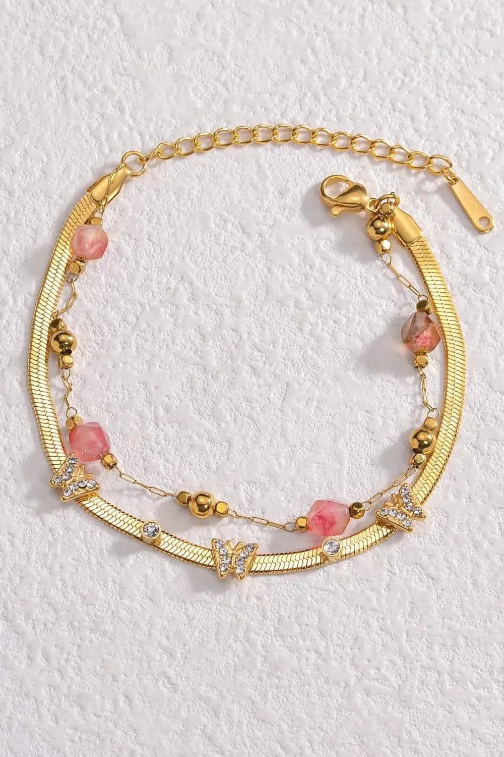 Zircon Decor Butterfly Double-Layered Bracelet Gold One Size Bracelets - Tophatter Daily Deals