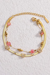 Zircon Decor Butterfly Double-Layered Bracelet Gold One Size Bracelets - Tophatter Daily Deals