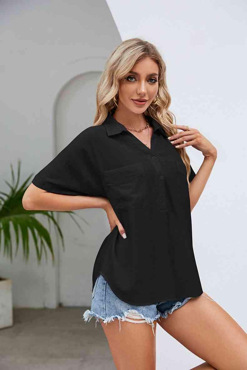 Half Button Johnny Collar Blouse Blouses - Tophatter Daily Deals