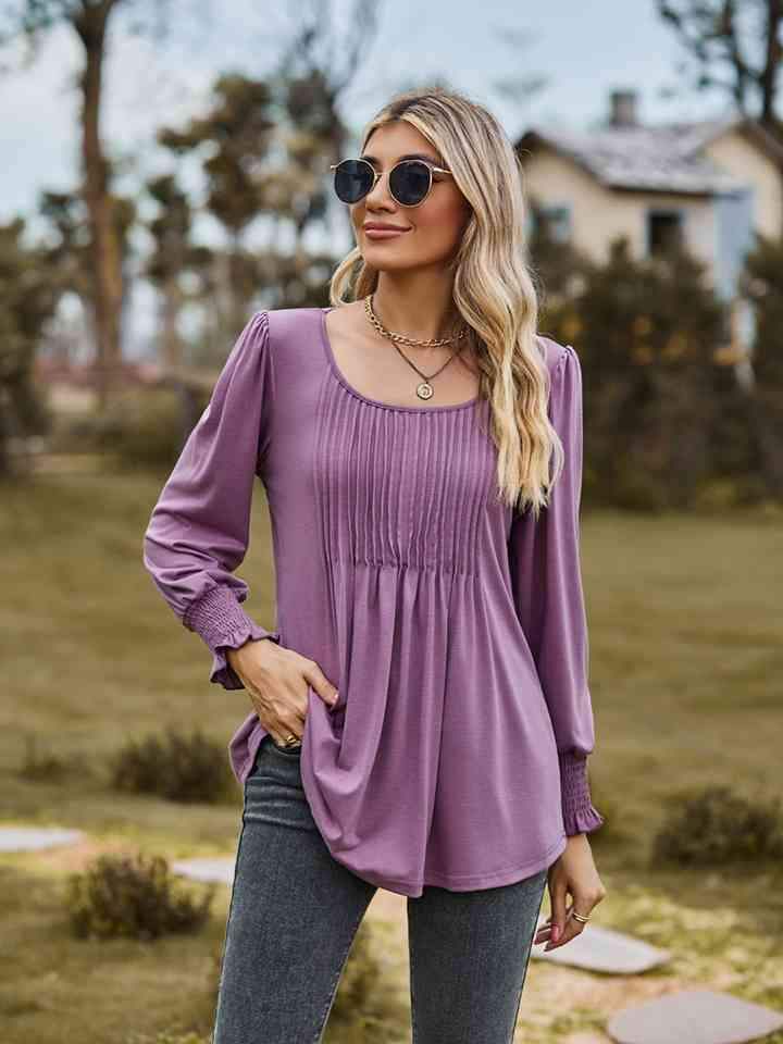 Puff Sleeve Pleated Blouse Dusty Purple Blouses - Tophatter Daily Deals