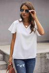 V-Neck Flutter Sleeve Blouse White Blouses - Tophatter Daily Deals