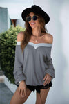 Off-Shoulder Waffle-Knit Dropped Shoulder Blouse Blouses - Tophatter Daily Deals