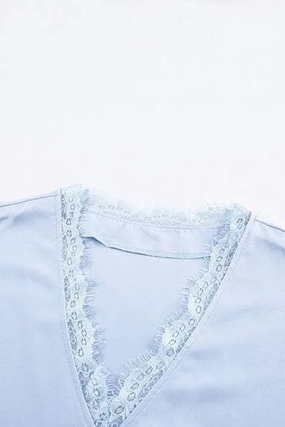 Lace Detail V-Neck Cap Sleeve T-Shirt Women's T-Shirts - Tophatter Daily Deals