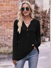 Double Take Buttoned Notched Neck Long Sleeve Top Black Blouses - Tophatter Daily Deals