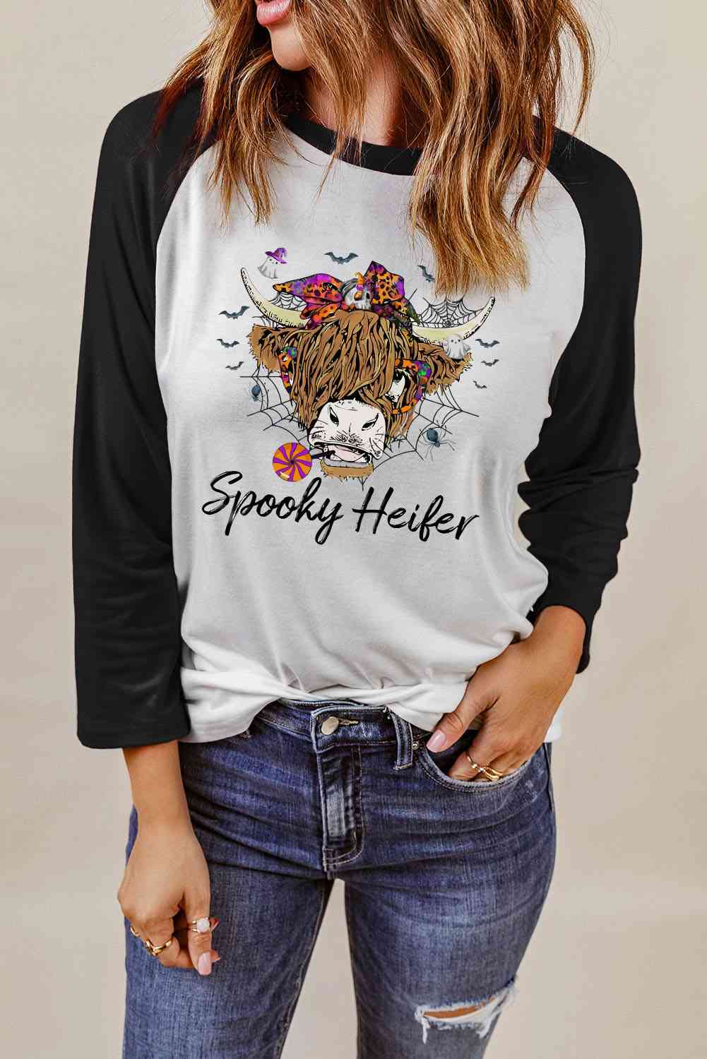 Round Neck Raglan Sleeve Halloween Theme T-Shirt - Tophatter Deals