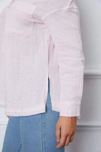 Texture Half Button Raw Hem Top Blouses - Tophatter Daily Deals