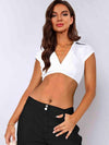 Johnny Collar Cropped Top White Blouses - Tophatter Daily Deals