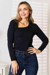 Basic Bae Asymmetrical Neck Long Sleeve Top Black Blouses - Tophatter Daily Deals