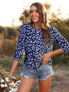 Printed Round Neck Three-Quarter Sleeve Blouse Blouses - Tophatter Daily Deals