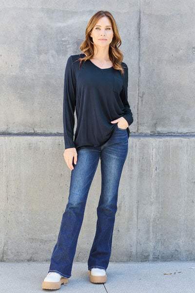 Basic Bae Full Size V-Neck Long Sleeve Top Blouses - Tophatter Daily Deals