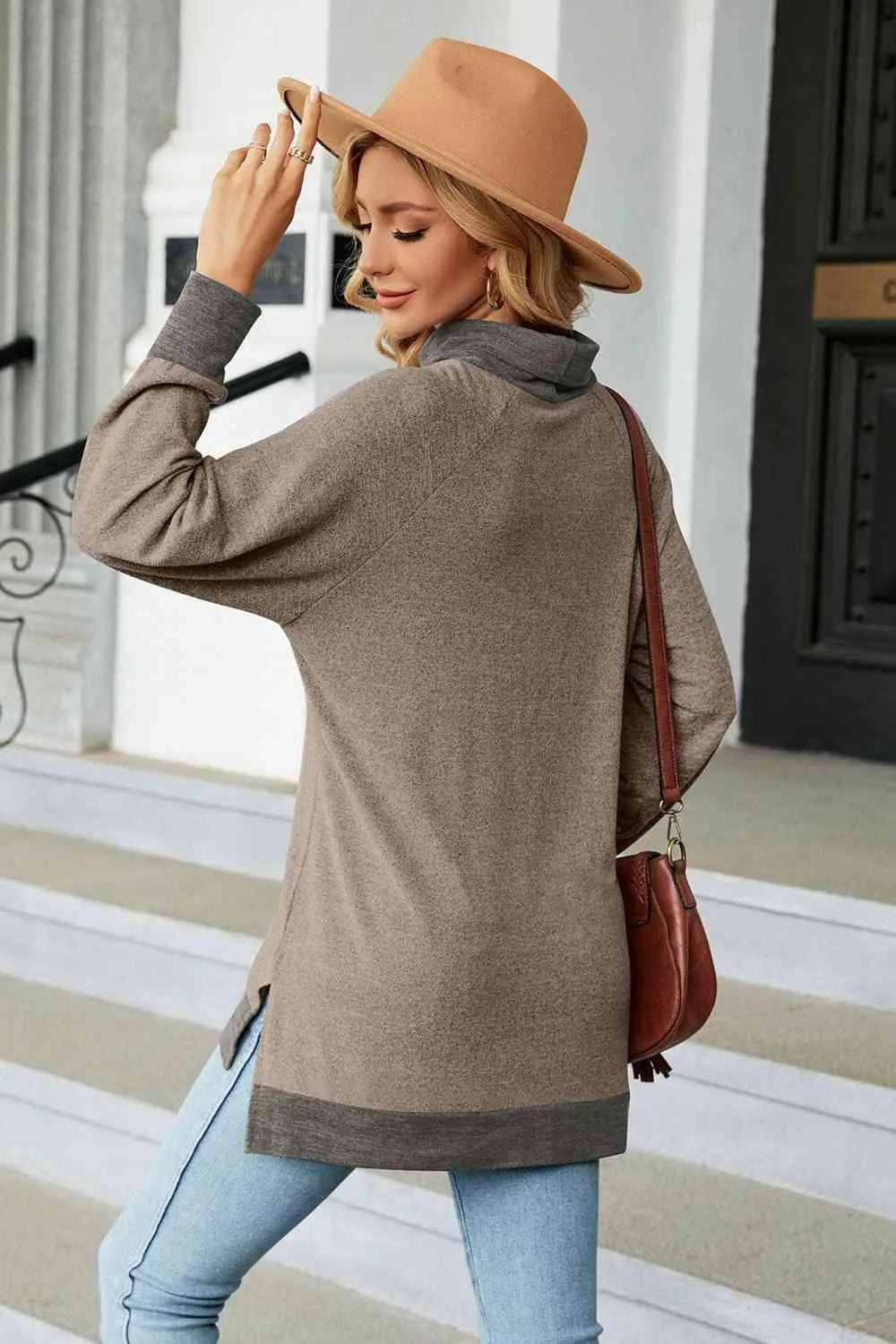 Turtle Neck Long Sleeve Slit Blouse Blouses - Tophatter Daily Deals