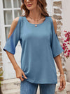 Textured Round Neck Split Sleeve Top Women's T-Shirts - Tophatter Daily Deals