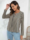 Striped Long Sleeve Notched Blouse Sand Blouses - Tophatter Daily Deals