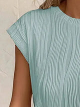 Textured Round Neck Cap Sleeve T-Shirt Women's T-Shirts - Tophatter Daily Deals