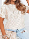 Striped Round Neck Short Sleeve T-Shirt Women's T-Shirts - Tophatter Daily Deals