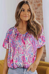 Paisley Print Short Sleeve Blouse Fuchsia Pink Blouses - Tophatter Daily Deals