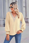 Contrast V-Neck Flounce Sleeve Top Blouses - Tophatter Daily Deals