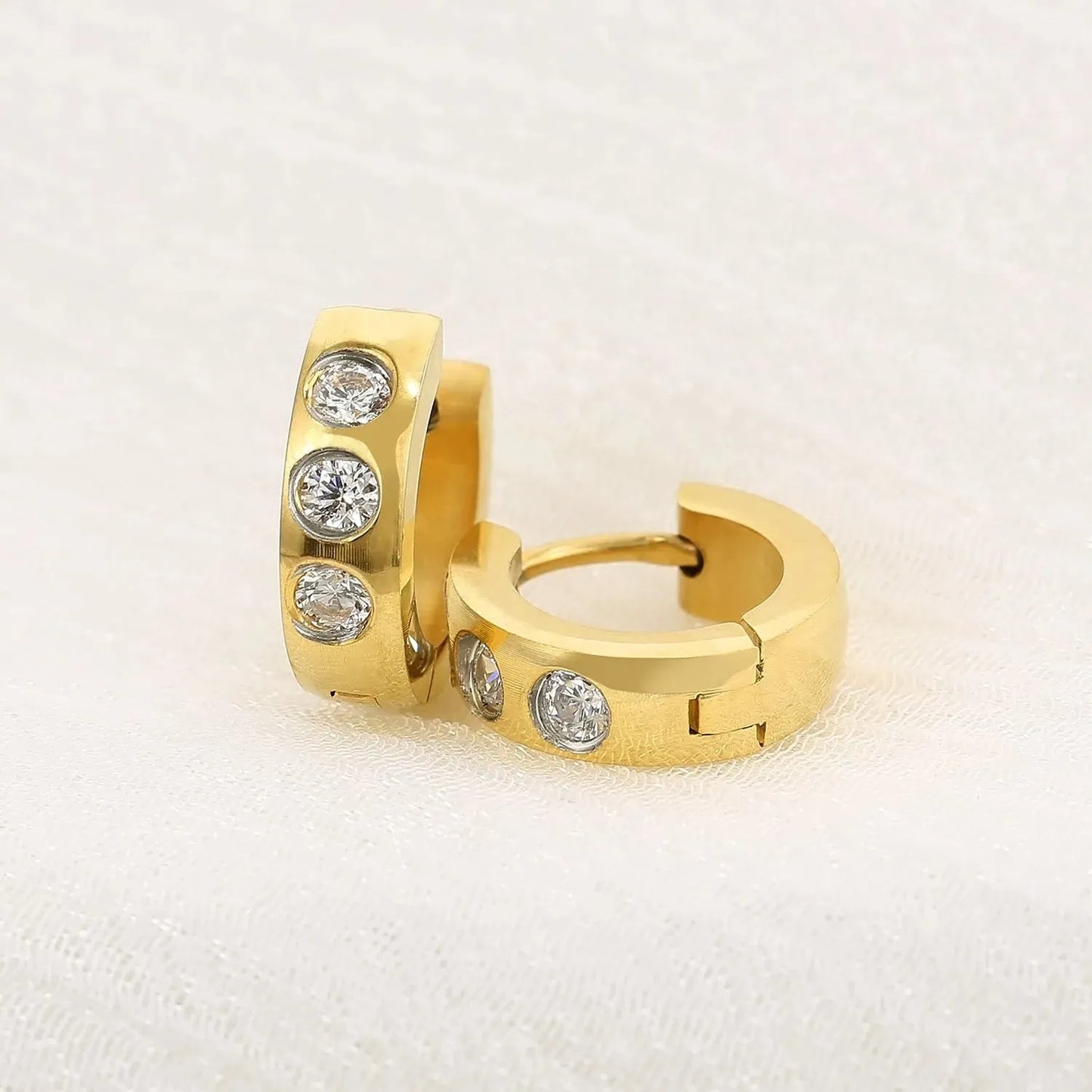 Stainless Steel Rhinestone Huggie Earrings Gold One Size Earrings - Tophatter Daily Deals