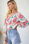 Double Take Floral Notched Neck Long Sleeve Blouse Blouses - Tophatter Daily Deals