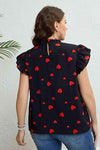 Plus Size Heart Print Butterfly Sleeve Mock Neck Top Blouses - Tophatter Daily Deals