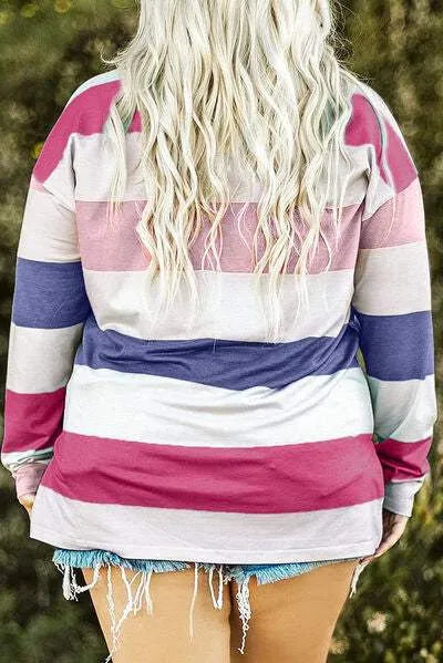 Plus Size Striped Slit Long Sleeve T-Shirt Women's T-Shirts - Tophatter Daily Deals