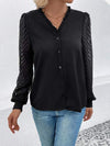 Mesh V-Neck Button Front Blouse Blouses - Tophatter Daily Deals