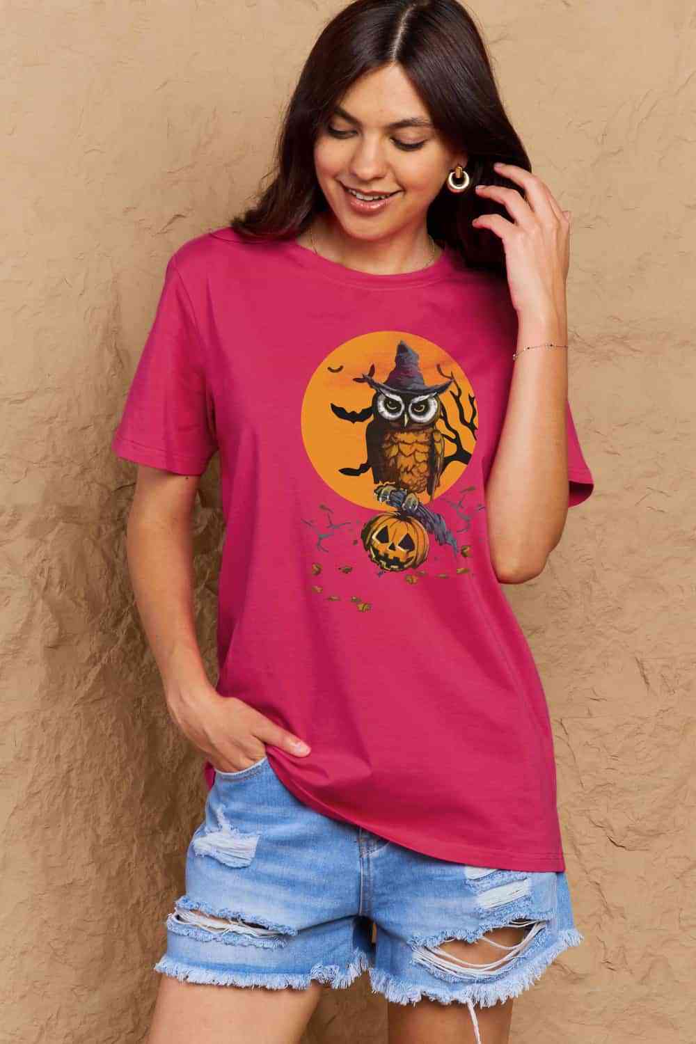 Simply Love Full Size Holloween Theme Graphic Cotton T-Shirt Women's T-Shirts - Tophatter Daily Deals