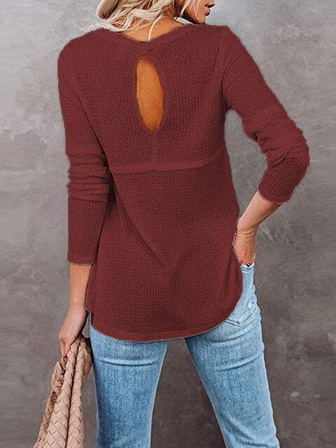 Cutout Round Neck Long Sleeve T-Shirt Women's T-Shirts - Tophatter Daily Deals