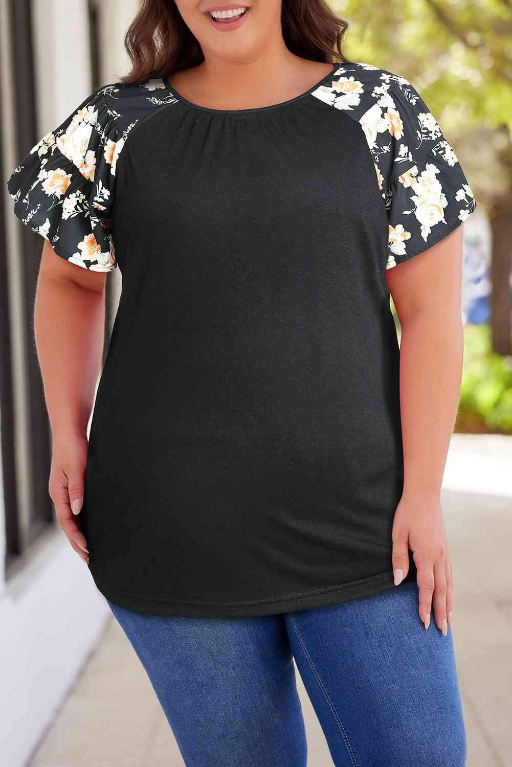 Plus Size Floral Spliced Tee Shirt Women's T-Shirts - Tophatter Daily Deals