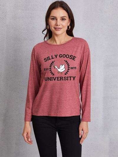 SILLY GOOSE UNIVERSITY Long Sleeve T-Shirt Light Mauve Women's T-Shirts - Tophatter Daily Deals