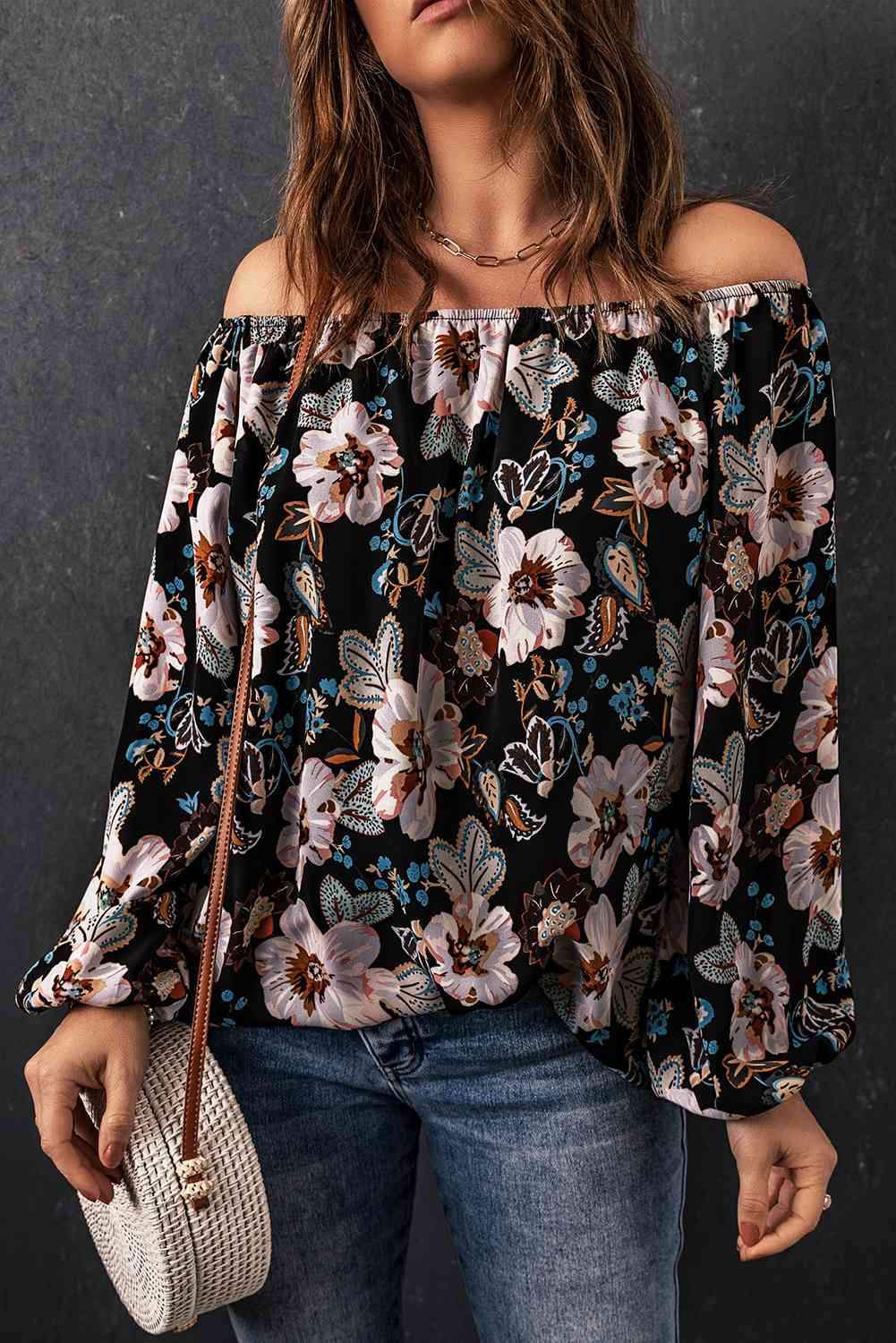 Floral Off-Shoulder Balloon Sleeve Blouse Blouses - Tophatter Daily Deals