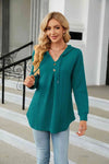 Long Sleeve Hooded Blouse Teal Blouses - Tophatter Daily Deals