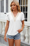 Eyelet V-Neck Petal Sleeve T-Shirt Women's T-Shirts - Tophatter Daily Deals