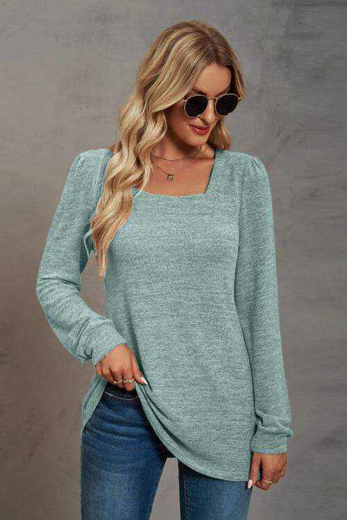 Square Neck Puff Sleeve T-Shirt Women's T-Shirts - Tophatter Daily Deals