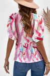 Printed V-Neck Babydoll Blouse Blouses - Tophatter Daily Deals