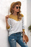 Striped Round Neck Long Sleeve T-Shirt Chartreuse Women's T-Shirts - Tophatter Daily Deals