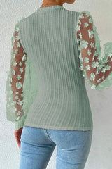 Double Take Textured Applique Long Sleeve Blouse Blouses - Tophatter Daily Deals