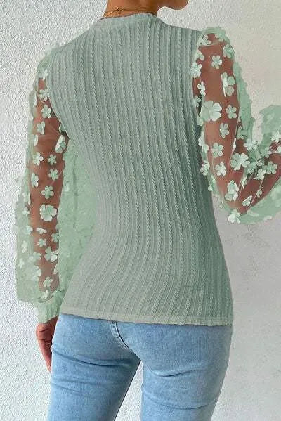 Double Take Textured Applique Long Sleeve Blouse Blouses - Tophatter Daily Deals