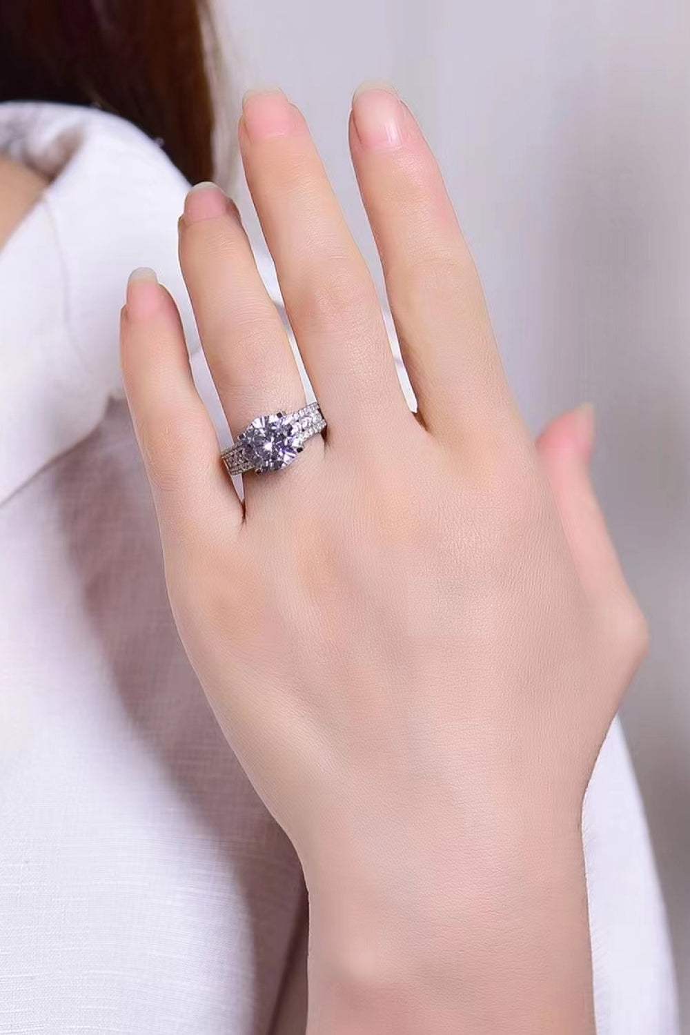 Platinum-Plated 5 Carat Moissanite Side Stone Ring Moissanite - Tophatter Daily Deals