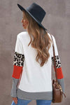 Waffle-Knit Leopard Round Neck Long Sleeve T-Shirt Women's T-Shirts - Tophatter Daily Deals