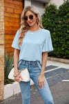 Pleated Flutter Sleeve Round Neck Blouse Pastel Blue Blouses - Tophatter Daily Deals