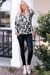 Leopard Round Neck Dropped Shoulder Top Blouses - Tophatter Daily Deals